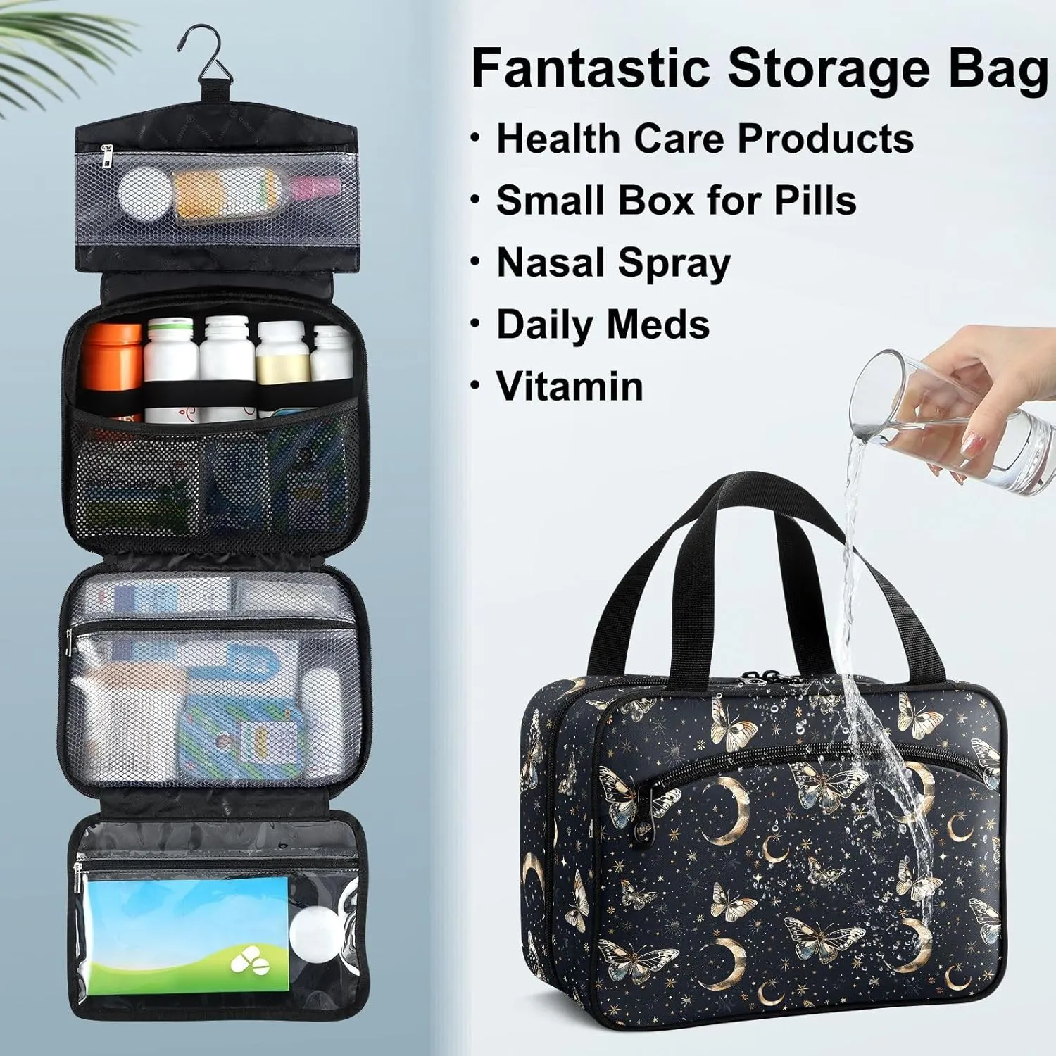 Fustylead Fantastic Butterfly Moon and Stars Large Medical Supplies Organizer Bag with Zipper Empty First Aid Bag Trauma Kit for Traveling Hiking Camping