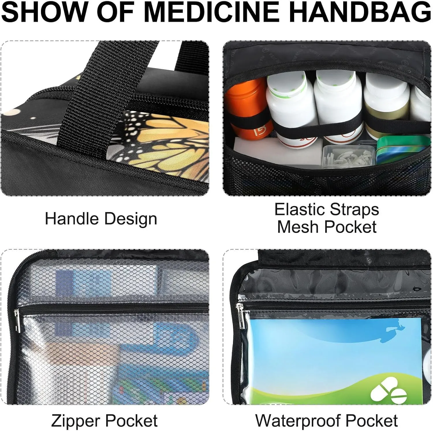 Fustylead Half Floral Half Skull with Butterfly Large Medical Storage Bag with Zipper Empty First Aid Bag Trauma Kit for Traveling Hiking Camping Backpacking