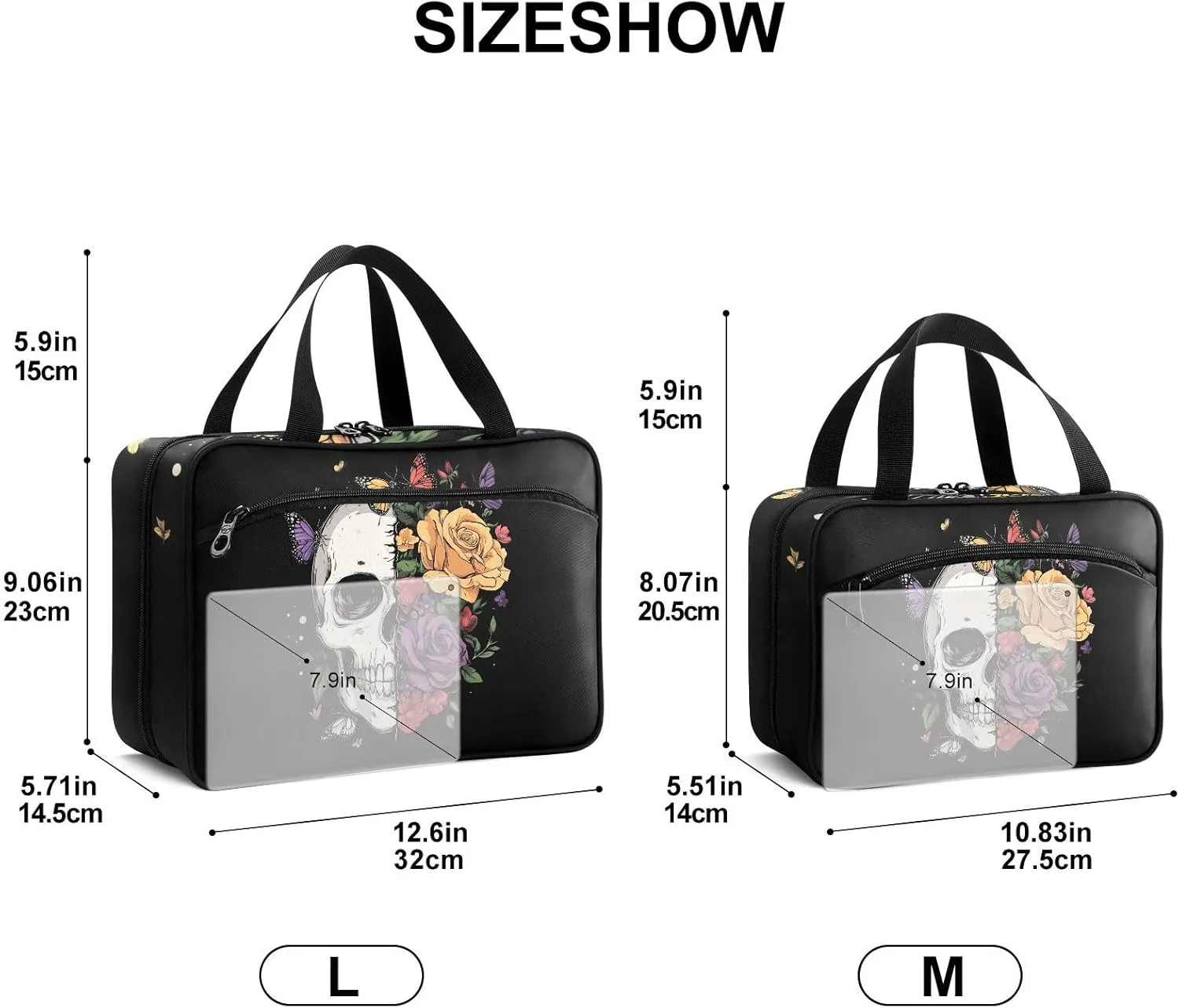 Fustylead Half Floral Half Skull with Butterfly Large Medical Storage Bag with Zipper Empty First Aid Bag Trauma Kit for Traveling Hiking Camping Backpacking