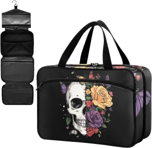 Fustylead Half Floral Half Skull with Butterfly Large Medical Storage Bag with Zipper Empty First Aid Bag Trauma Kit for Traveling Hiking Camping Backpacking