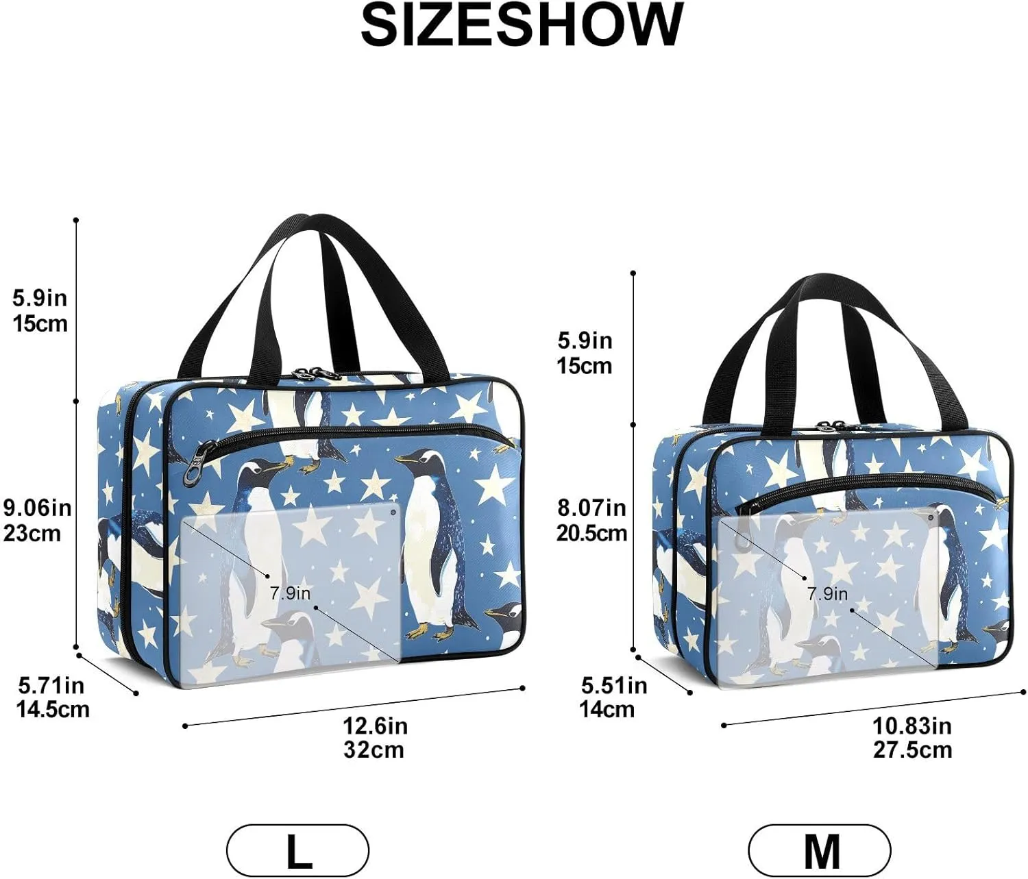 Fustylead Hand Draw Cute Penguin and Stars Large Medical Supplies Organizer Bag with Zipper Empty First Aid Bag Trauma Kit for Traveling Hiking Camping