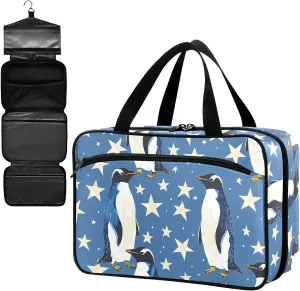 Fustylead Hand Draw Cute Penguin and Stars Large Medical Supplies Organizer Bag with Zipper Empty First Aid Bag Trauma Kit for Traveling Hiking Camping