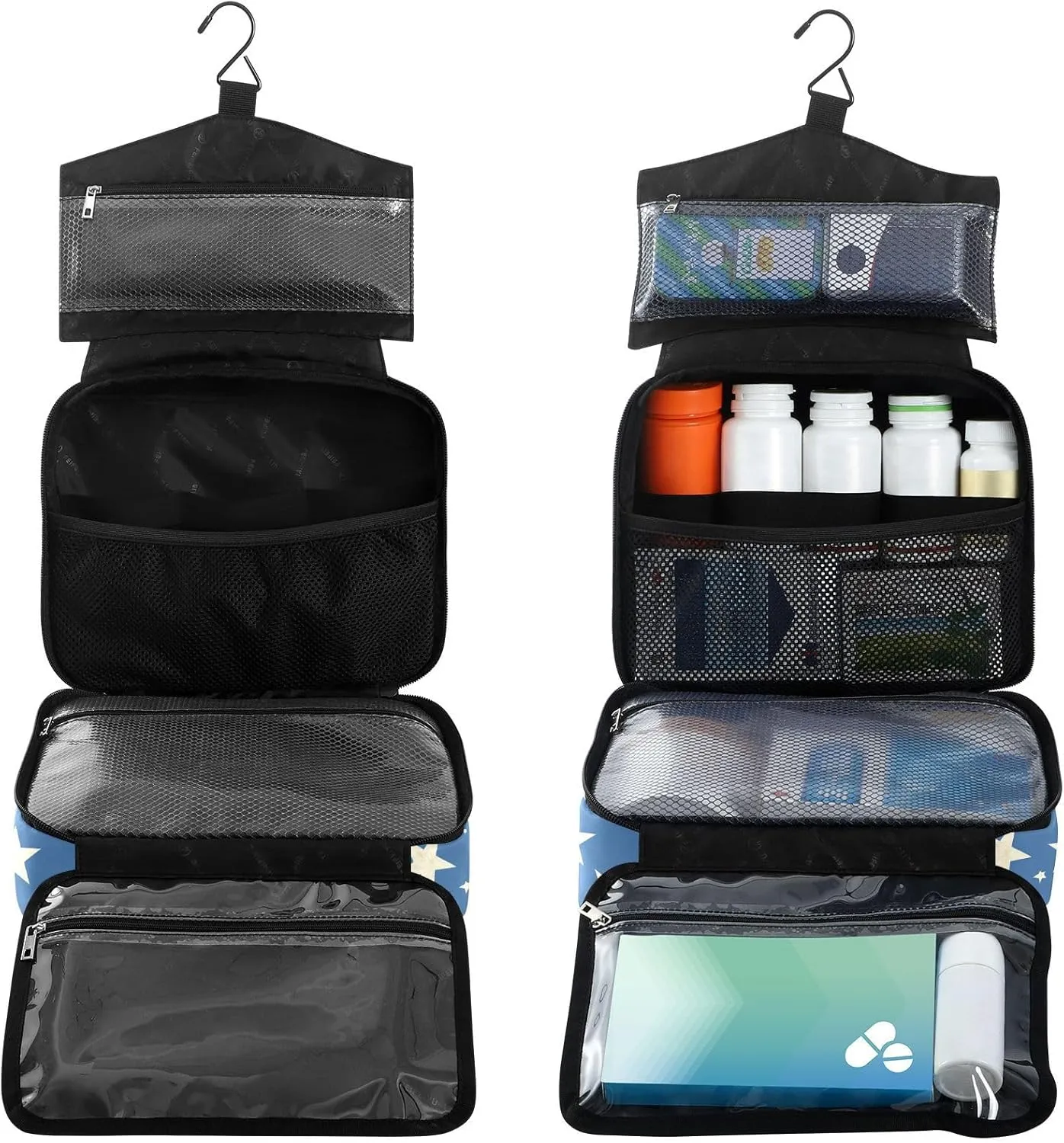 Fustylead Hand Draw Cute Penguin and Stars Large Medical Supplies Organizer Bag with Zipper Empty First Aid Bag Trauma Kit for Traveling Hiking Camping