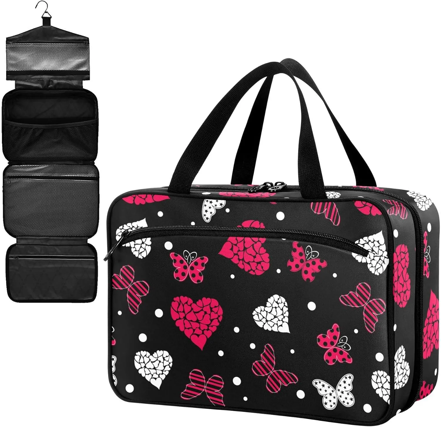 Fustylead Hearts and Butterflies Large Medical Storage Bag with Zipper Empty First Aid Bag Trauma Kit for Traveling Hiking Camping Backpacking