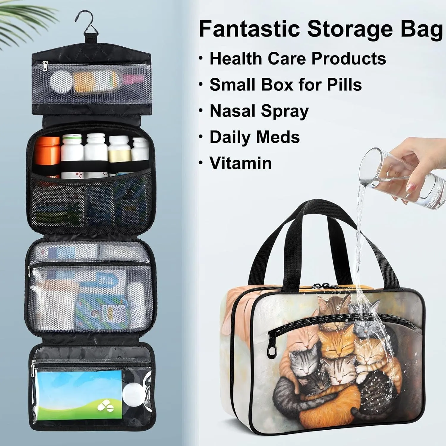 Fustylead Huddled Sleeping Colorful Cats Large Medical Storage Bag with Zipper Empty First Aid Bag Trauma Kit for Traveling Hiking Camping Backpacking