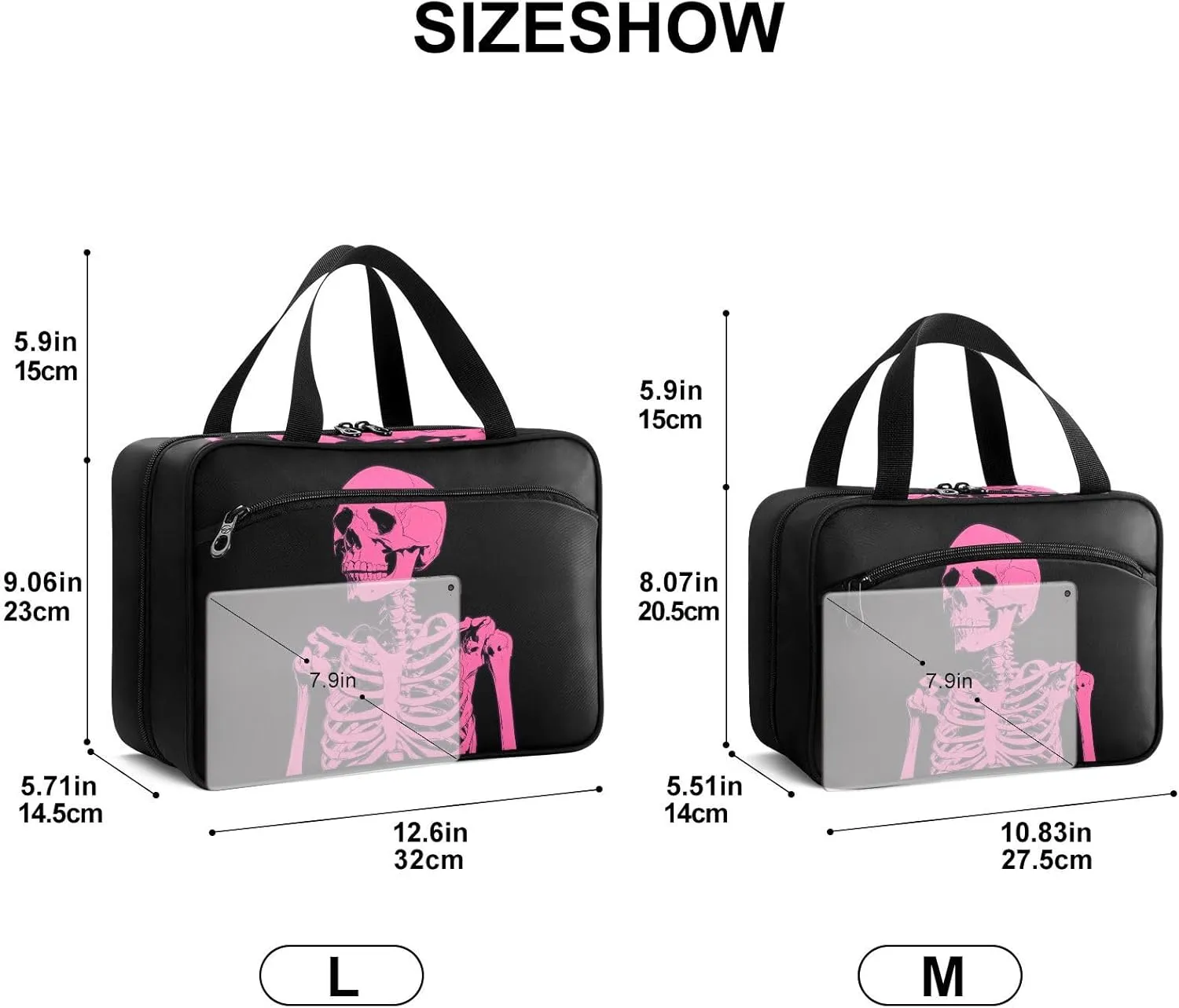 Fustylead Pink Skeleton on Black Background Large Medical Supplies Organizer Bag with Zipper Empty First Aid Bag Trauma Kit for Traveling Hiking Camping