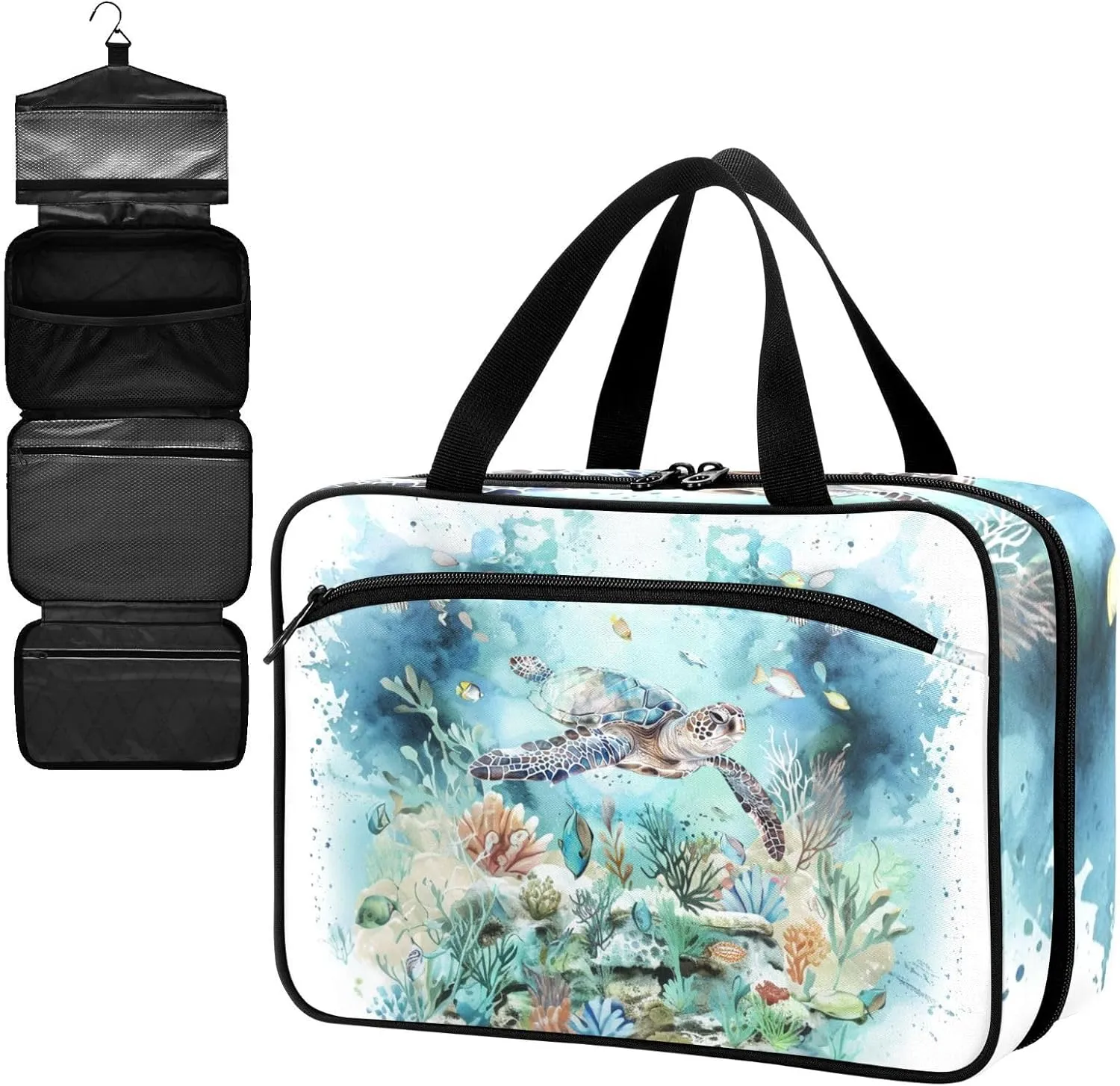 Fustylead Turtle Undersea Marine Life Large Medical Storage Bag with Zipper Empty First Aid Bag Trauma Kit for Traveling Hiking Camping Backpacking