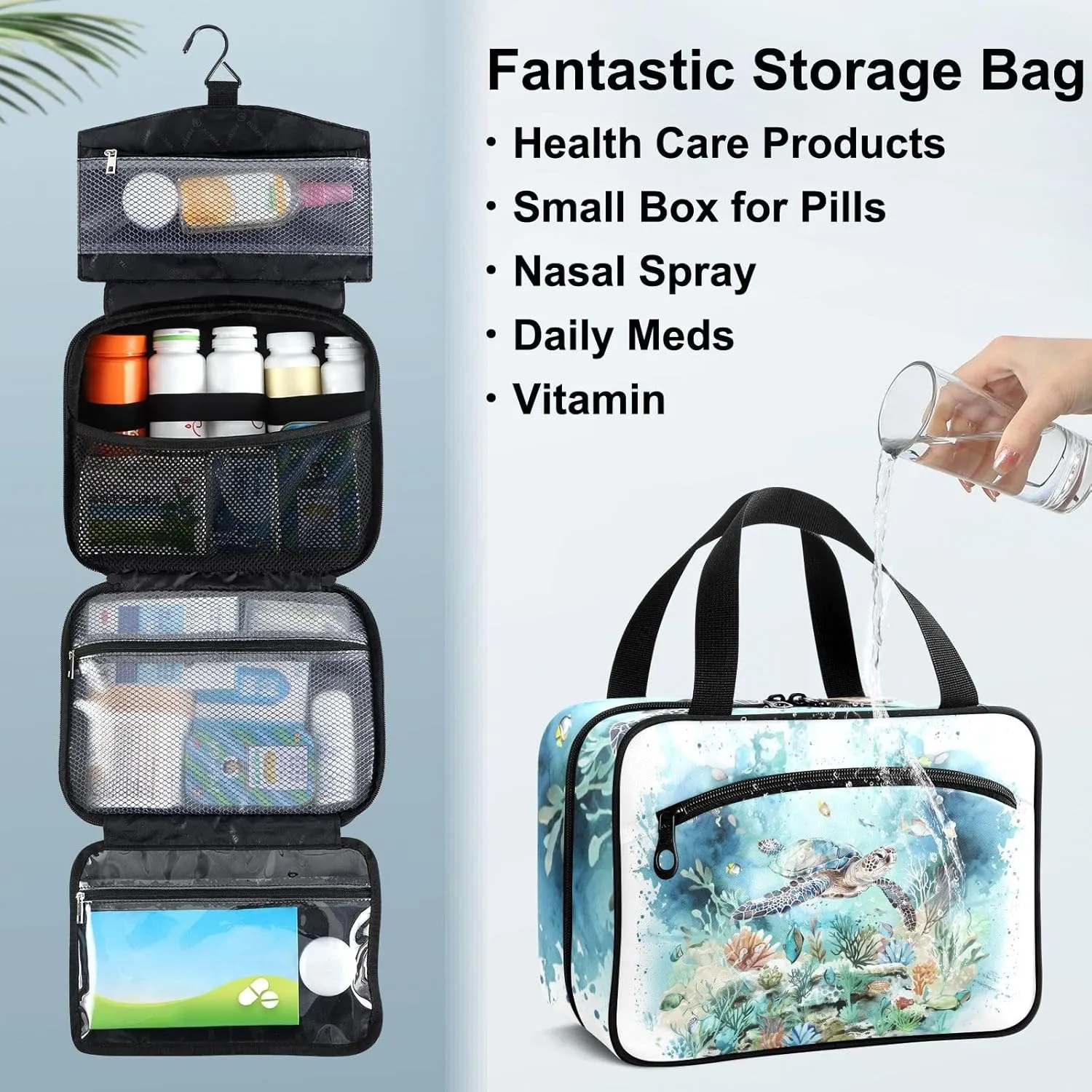 Fustylead Turtle Undersea Marine Life Large Medical Storage Bag with Zipper Empty First Aid Bag Trauma Kit for Traveling Hiking Camping Backpacking