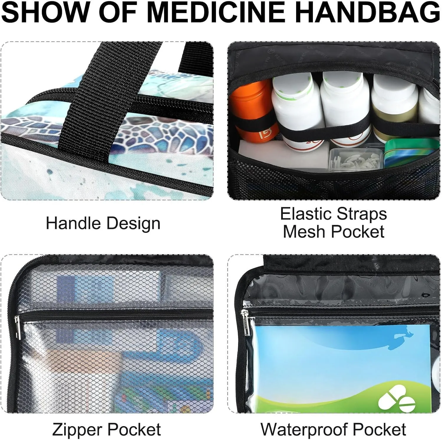Fustylead Turtle Undersea Marine Life Large Medical Storage Bag with Zipper Empty First Aid Bag Trauma Kit for Traveling Hiking Camping Backpacking
