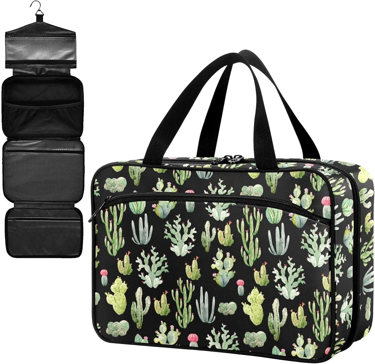 Fustylead Watercolor Green Vibrant Tropical Cactus Garden Large Medical Supplies Organizer Bag with Zipper Empty First Aid Bag Trauma Kit for Traveling Hiking Camping