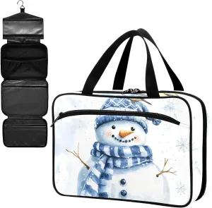 Fustylead Winter Snowman Bird Snowflake Blue and White Large Medical Storage Bag with Zipper Empty First Aid Bag Trauma Kit for Traveling Hiking Camping Backpacking