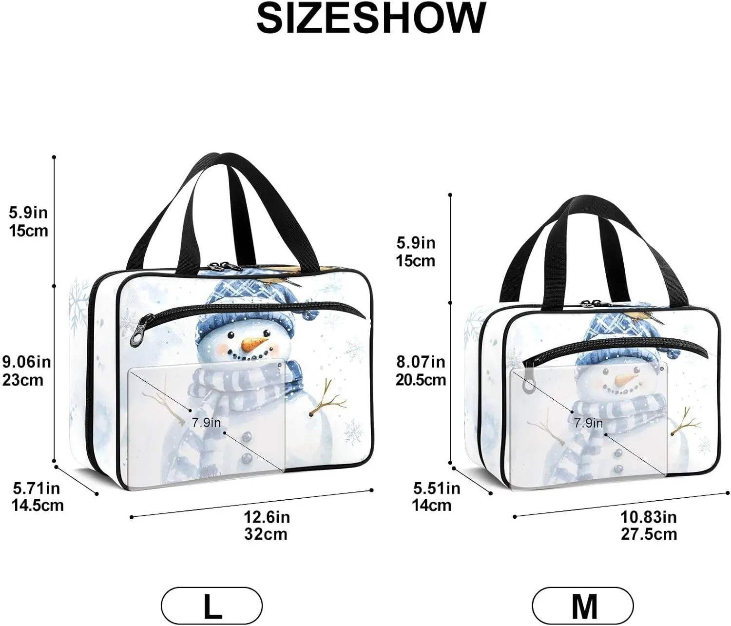 Fustylead Winter Snowman Bird Snowflake Blue and White Large Medical Storage Bag with Zipper Empty First Aid Bag Trauma Kit for Traveling Hiking Camping Backpacking