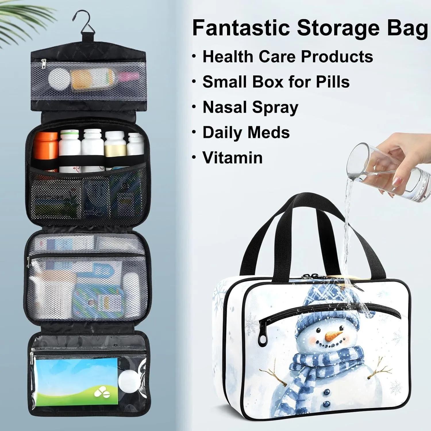 Fustylead Winter Snowman Bird Snowflake Blue and White Large Medical Storage Bag with Zipper Empty First Aid Bag Trauma Kit for Traveling Hiking Camping Backpacking