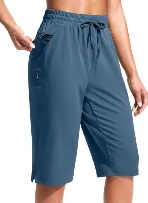 G Gradual Women's 13" Long Hiking Shorts with Zipper Pocket Lightweight Quick Dry Knee Length Bermuda Shorts for Women