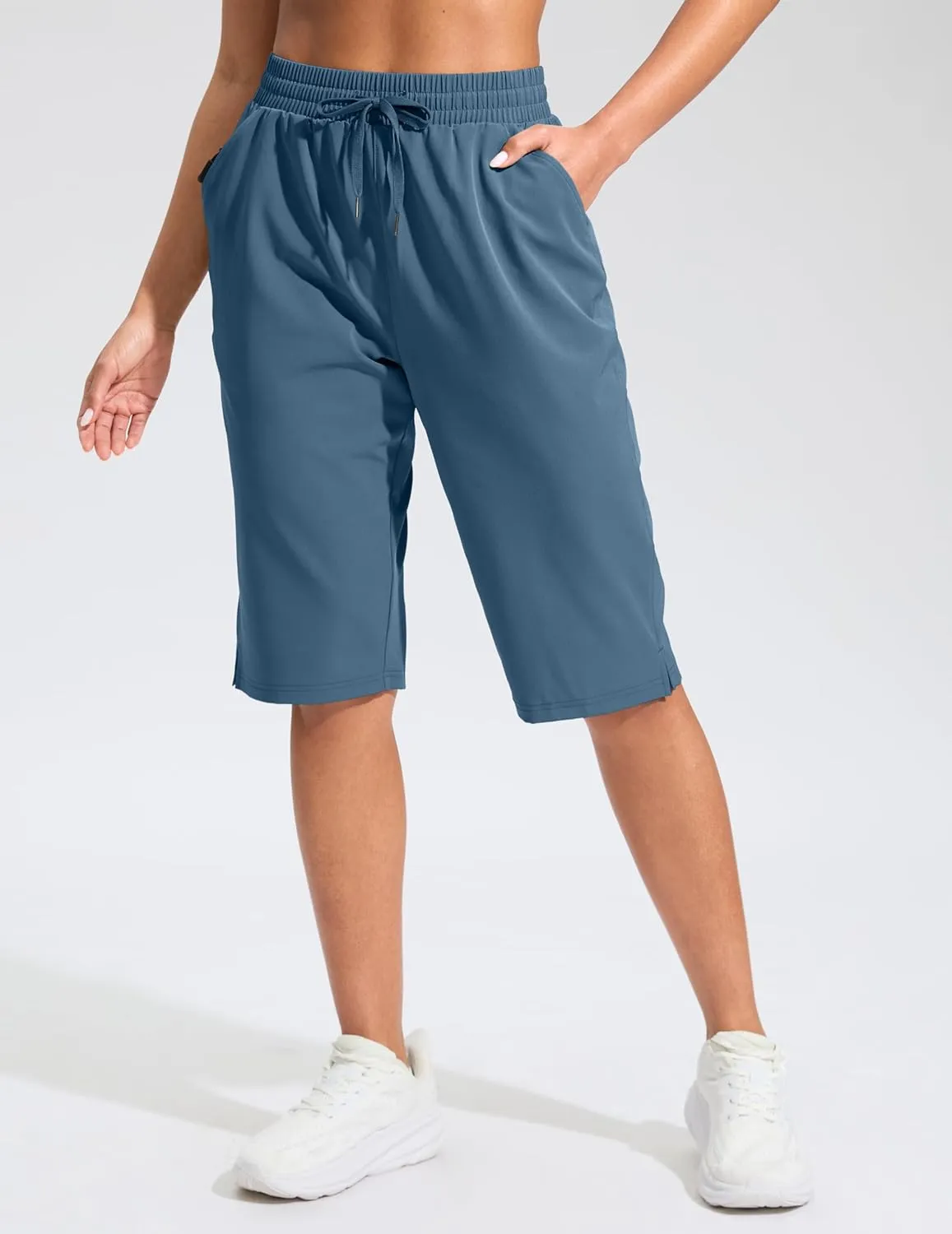G Gradual Women's 13" Long Hiking Shorts with Zipper Pocket Lightweight Quick Dry Knee Length Bermuda Shorts for Women
