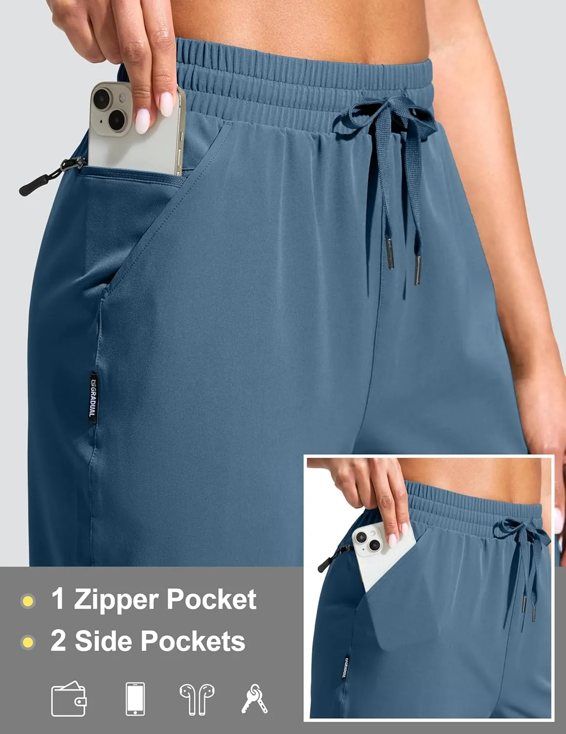 G Gradual Women's 13" Long Hiking Shorts with Zipper Pocket Lightweight Quick Dry Knee Length Bermuda Shorts for Women
