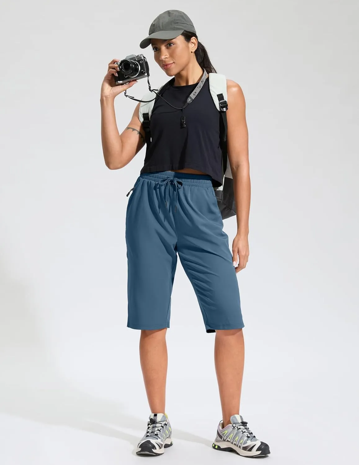 G Gradual Women's 13" Long Hiking Shorts with Zipper Pocket Lightweight Quick Dry Knee Length Bermuda Shorts for Women