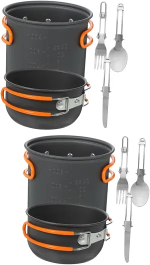 GANAZONO 2sets Camping Cookware Set Person Metal Outdoor Cooking Pots Utensils Lightweight Compact Design for Easy Carrying and Storage for Camping Hiking and Picnics