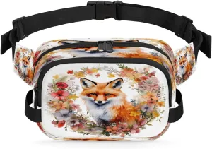 Garland Flowers Fox Fanny Pack for Men Women Running Hiking Waist Bag Small Crossbody Belt Hip Bag Purse for Travel Cycling Waist Pack with Adjustable Strap