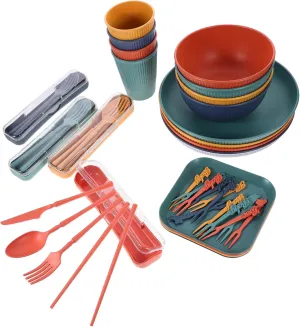 Garneck 1set Portable Camping Tableware Food-grade Wheat Straw Utensils Kit for Outdoor Dining Easy to Clean Lightweight Cutlery for Picnics Rvs and Camping Trips