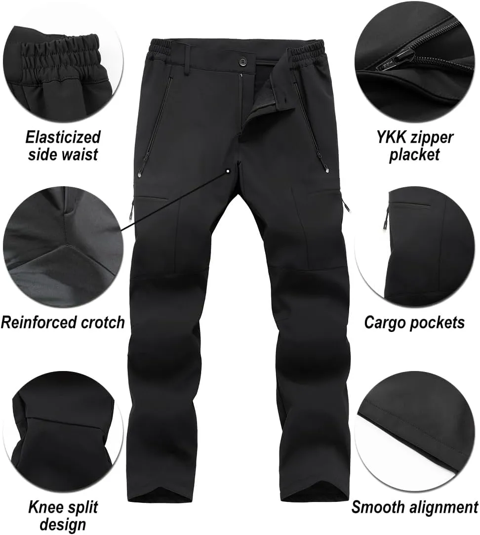 Gash Hao Mens Waterproof Ski Snow Pants Hiking Softshell Cargo Fleece Lined Warm Insulated Outdoor Fishing Pants