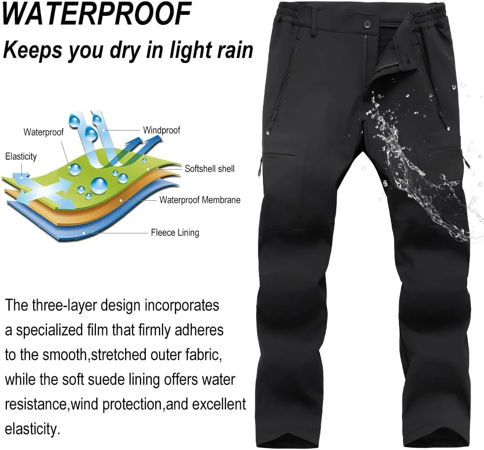 Gash Hao Mens Waterproof Ski Snow Pants Hiking Softshell Cargo Fleece Lined Warm Insulated Outdoor Fishing Pants