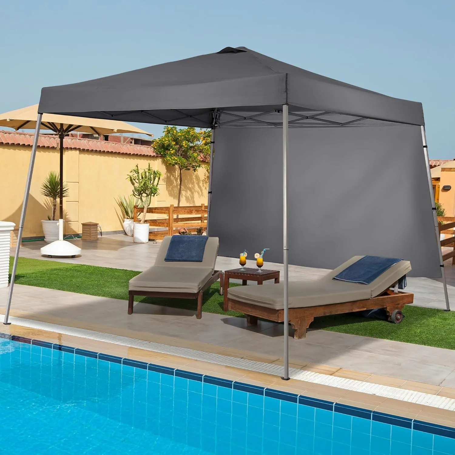 GDY 8X10 FT Pop Up Canopy Outdoor Instant Tent Slant Legs with a Sidewall,Equipment Vents, Portable Gazebo Shelter for Patio, Deck, Beach and Garden,Grey.