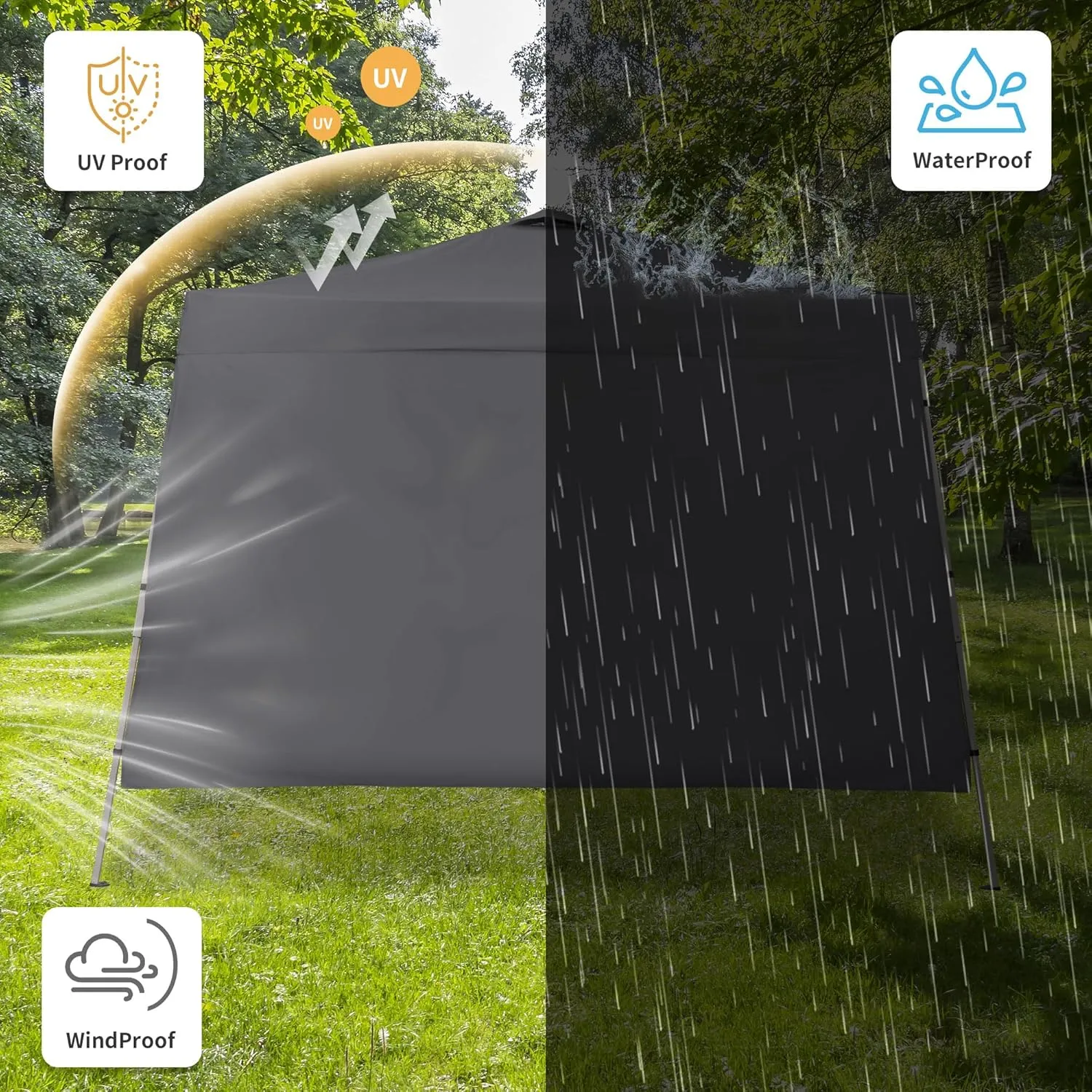 GDY 8X10 FT Pop Up Canopy Outdoor Instant Tent Slant Legs with a Sidewall,Equipment Vents, Portable Gazebo Shelter for Patio, Deck, Beach and Garden,Grey.