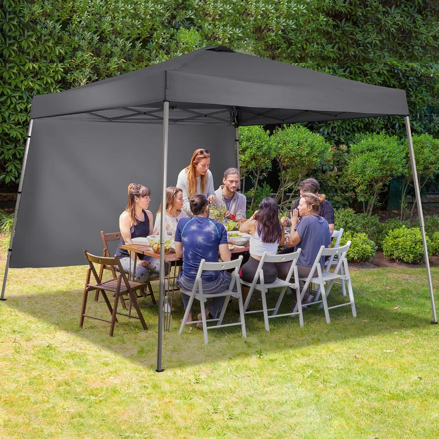 GDY 8X10 FT Pop Up Canopy Outdoor Instant Tent Slant Legs with a Sidewall,Equipment Vents, Portable Gazebo Shelter for Patio, Deck, Beach and Garden,Grey.