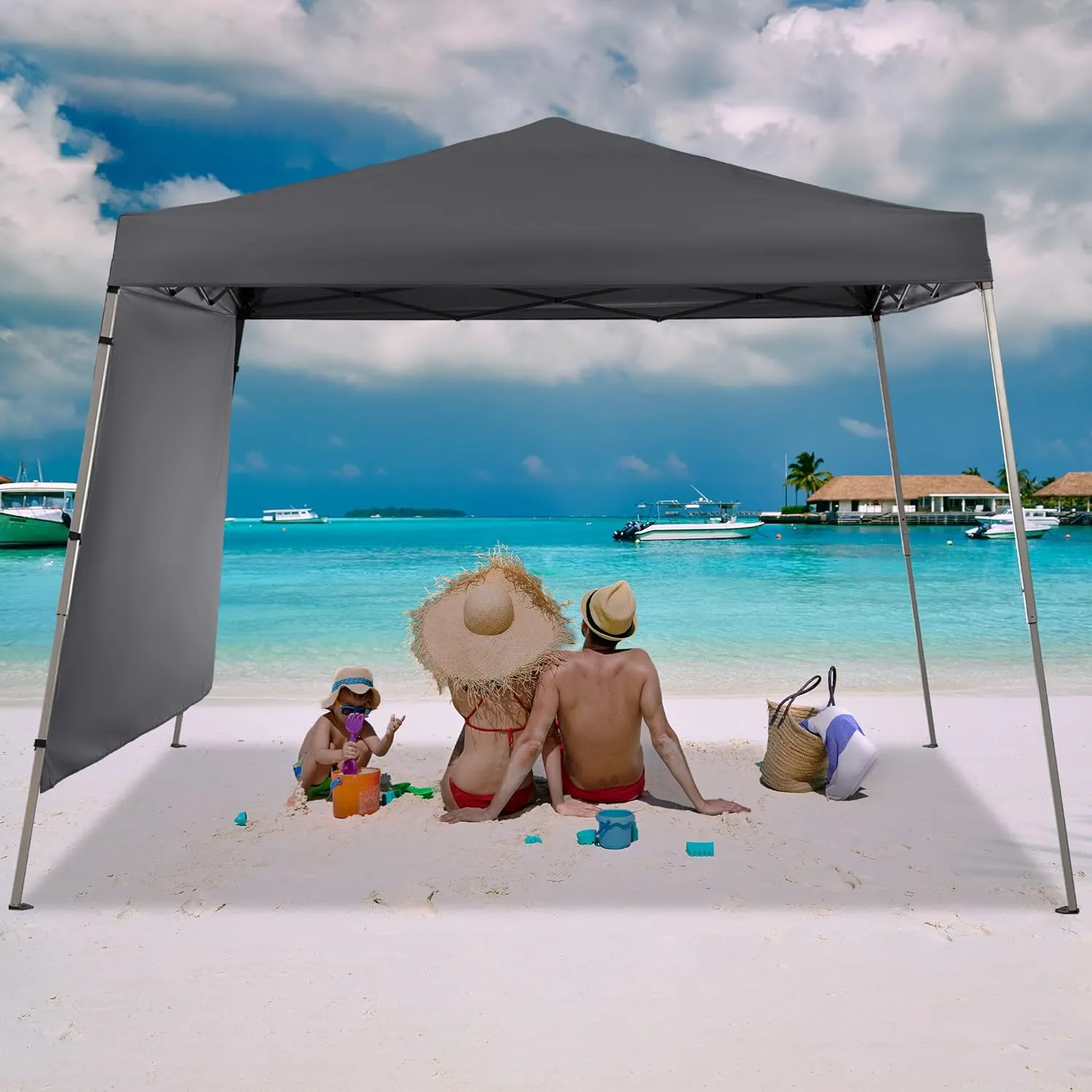 GDY 8X10 FT Pop Up Canopy Outdoor Instant Tent Slant Legs with a Sidewall,Equipment Vents, Portable Gazebo Shelter for Patio, Deck, Beach and Garden,Grey.
