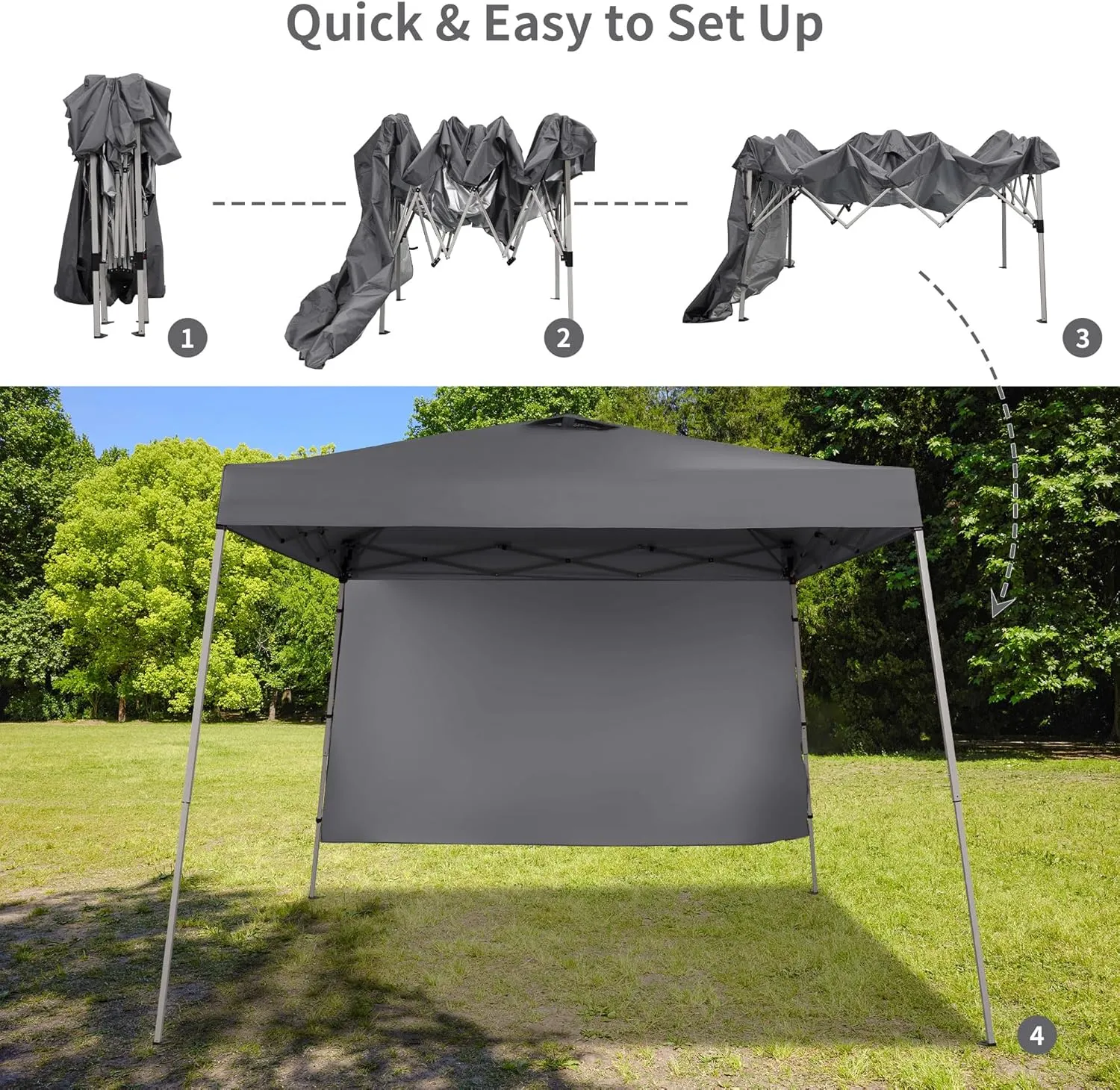 GDY 8X10 FT Pop Up Canopy Outdoor Instant Tent Slant Legs with a Sidewall,Equipment Vents, Portable Gazebo Shelter for Patio, Deck, Beach and Garden,Grey.
