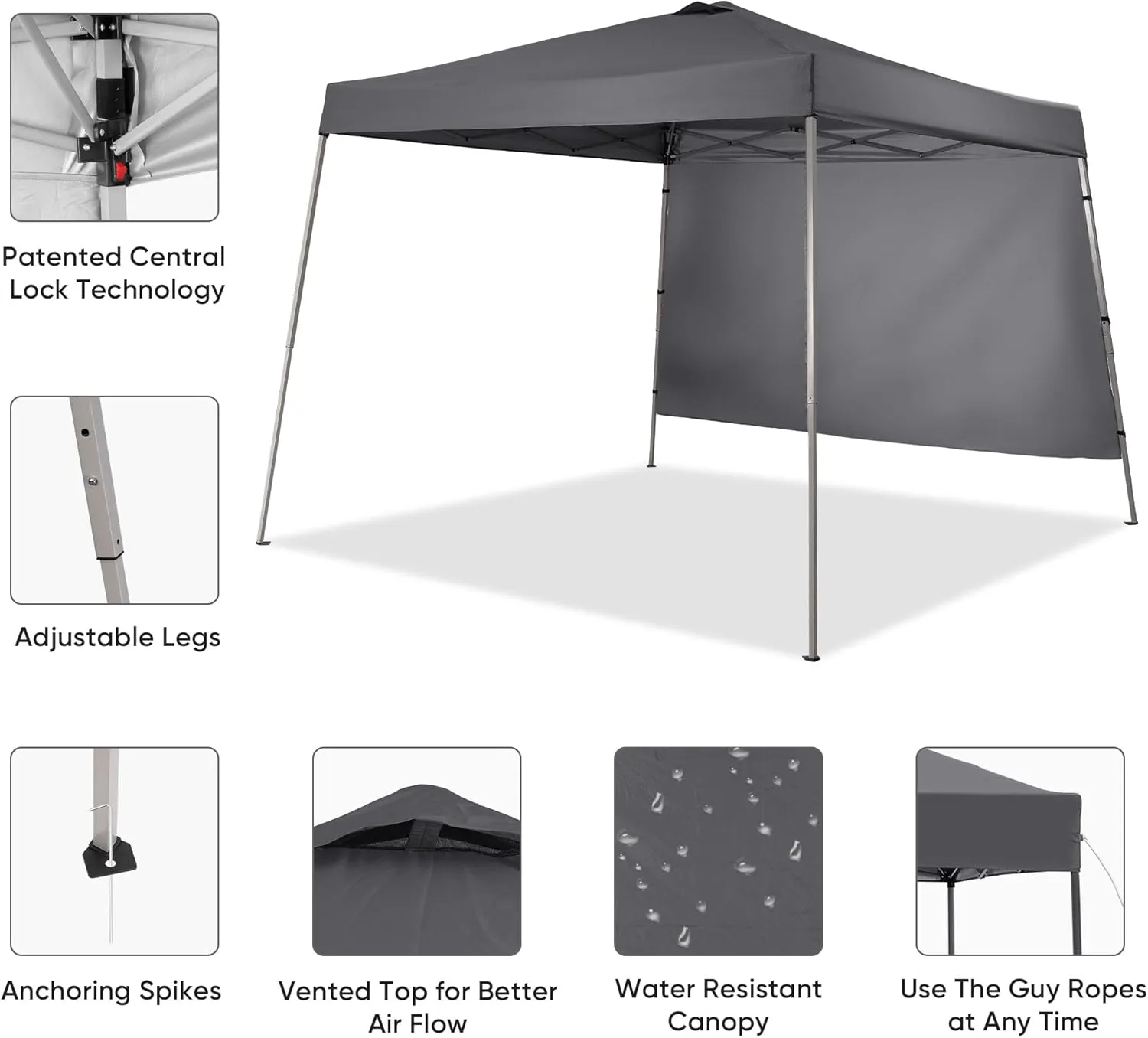 GDY 8X10 FT Pop Up Canopy Outdoor Instant Tent Slant Legs with a Sidewall,Equipment Vents, Portable Gazebo Shelter for Patio, Deck, Beach and Garden,Grey.