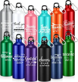 Gejoy 12 Pcs Thank You Appreciation Gifts Bulk for Employee Coworker Aluminum Water Bottle 24 oz Thank You Team Gifts Lightweight Bike Sports Bottles Bulk with Twist Cap Buckle