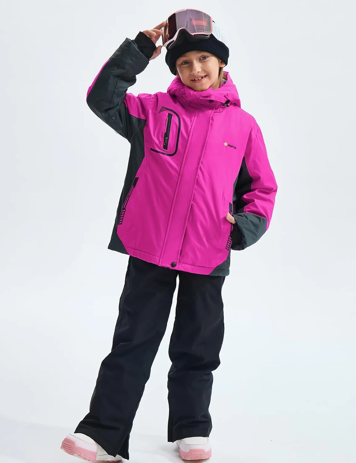 GEMYSE Girl's Waterproof Ski Snow Jacket Fleece Windproof Winter Jacket with Hood