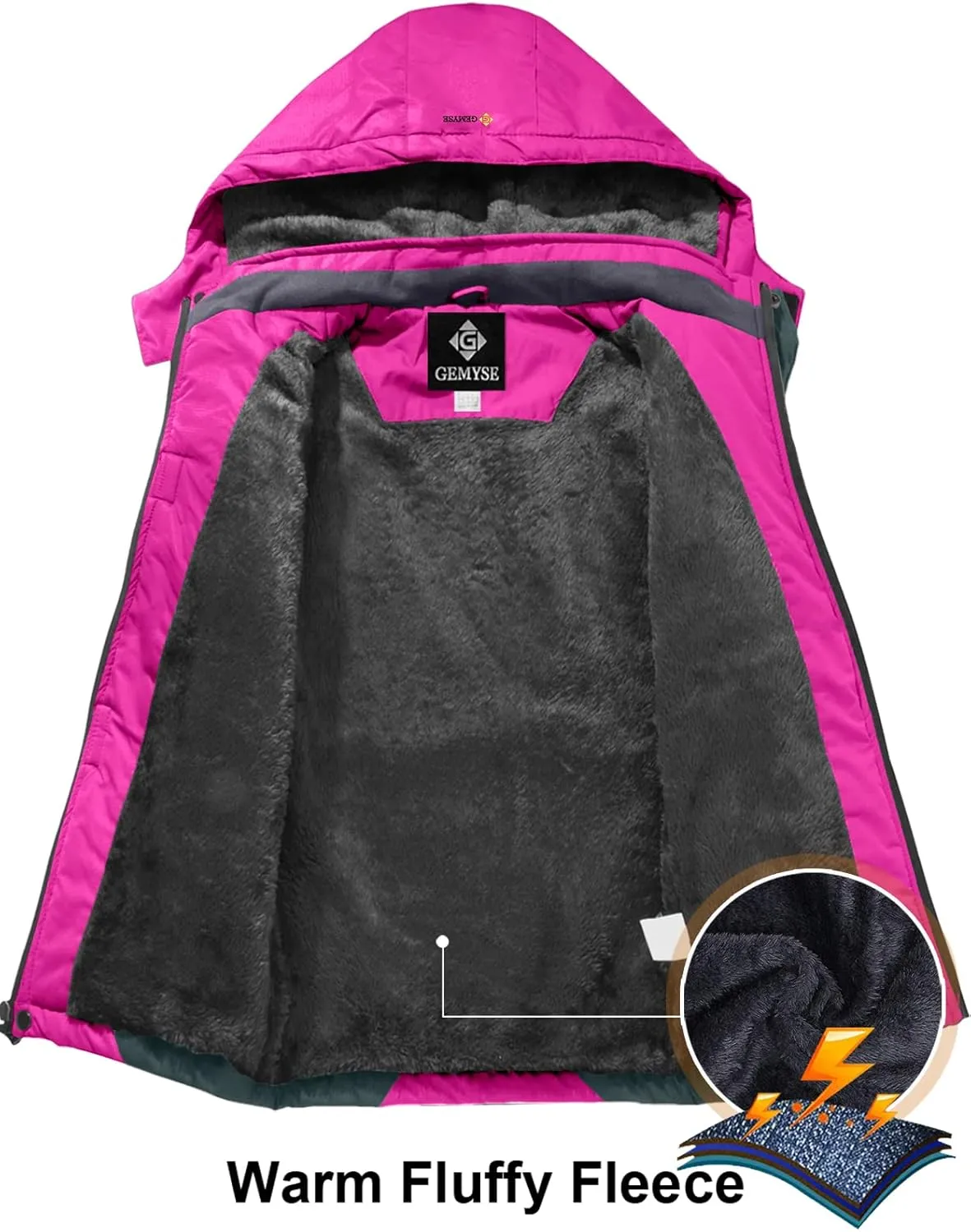 GEMYSE Girl's Waterproof Ski Snow Jacket Fleece Windproof Winter Jacket with Hood
