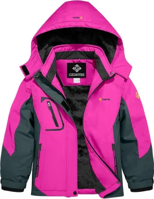 GEMYSE Girl's Waterproof Ski Snow Jacket Fleece Windproof Winter Jacket with Hood