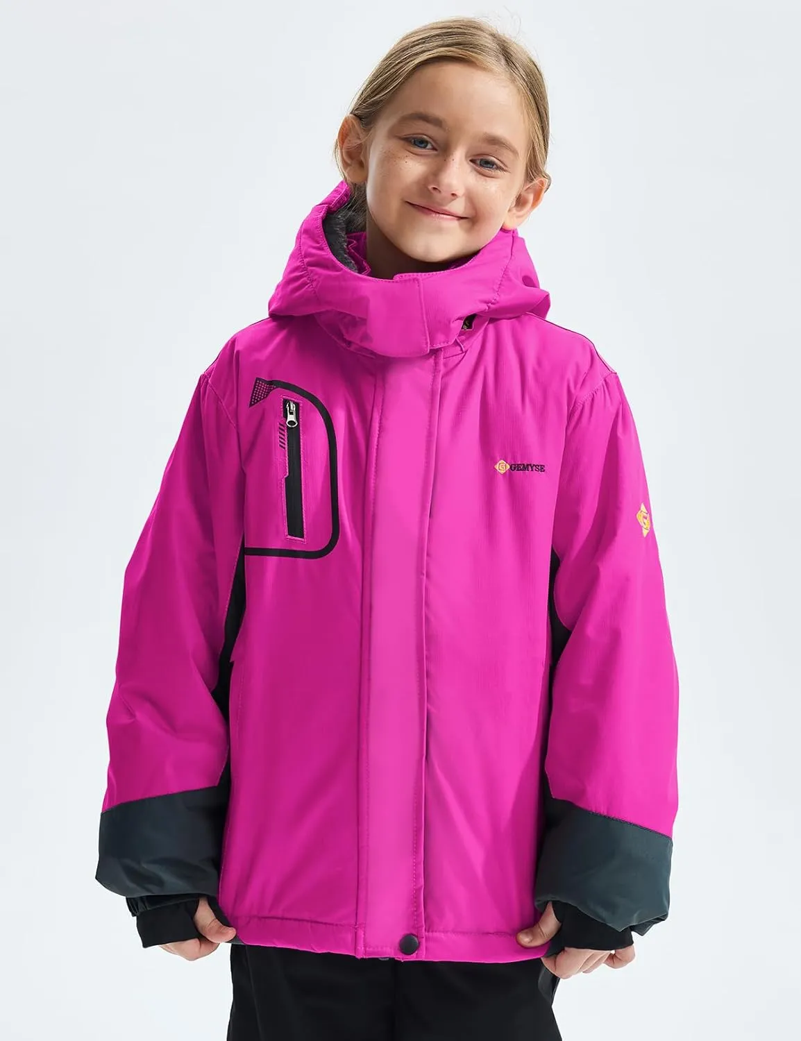 GEMYSE Girl's Waterproof Ski Snow Jacket Fleece Windproof Winter Jacket with Hood