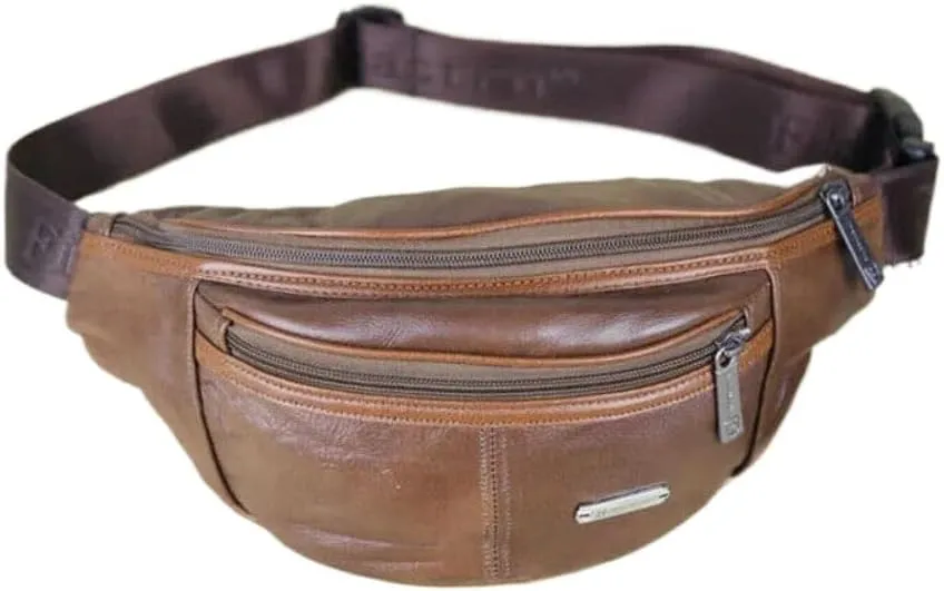 Genuine Leather Belt Bag, Multifunction Waist Fanny Pack (Coffee)