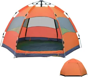 GeRRiT Outdoor UV Lightweight Waterproof Tent for 5-8 Man, Portable Pop-Up Beach Tent Anti UV Quick Set up for Hiking Camping Outdoor Instant 4 Season Sun Shelter, Orange