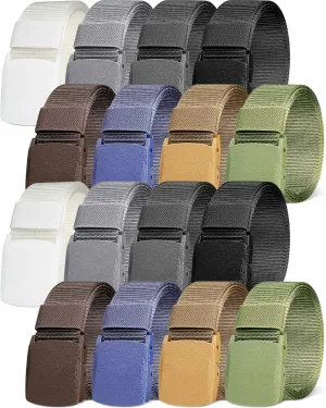 Geyoga 16 Pack Nylon Belts for Men Military Tactical 1.5 Inch Webbing Canvas Outdoor Web Belt with Plastic Buckle Gift for Men Women