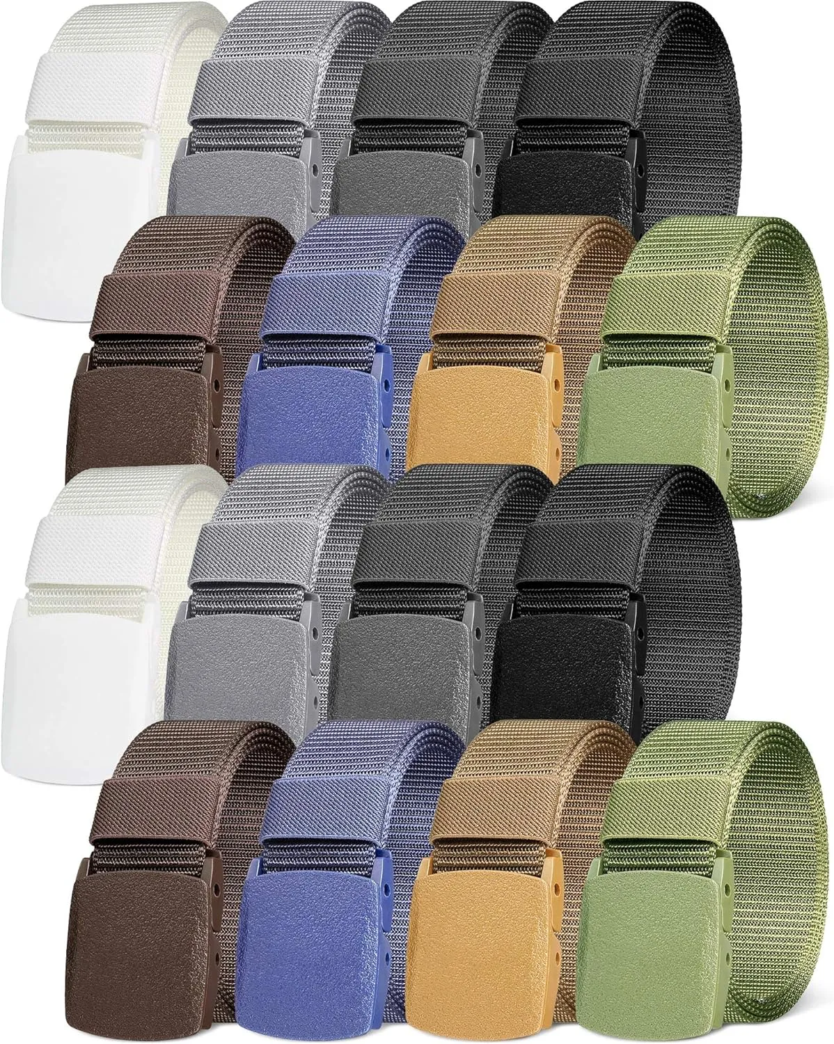 Geyoga 16 Pack Nylon Belts for Men Military Tactical 1.5 Inch Webbing Canvas Outdoor Web Belt with Plastic Buckle Gift for Men Women