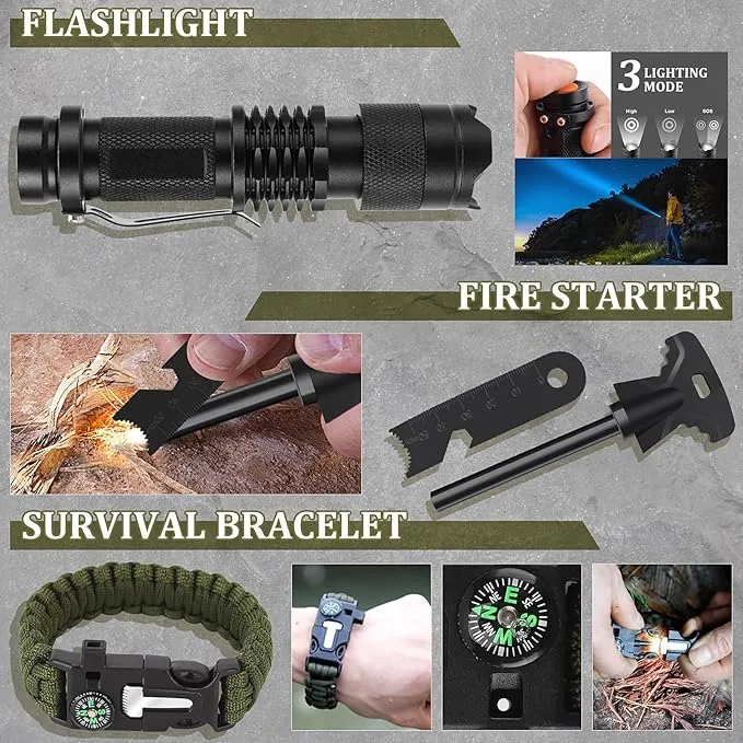 Gifts for Men Dad Husband Boyfriend Him, Survival Kits, 14 in 1 Survival Gear Camping Essentials Cool Gadgets for Camping Hiking Wilderness Adventures and Disaster Preparedness