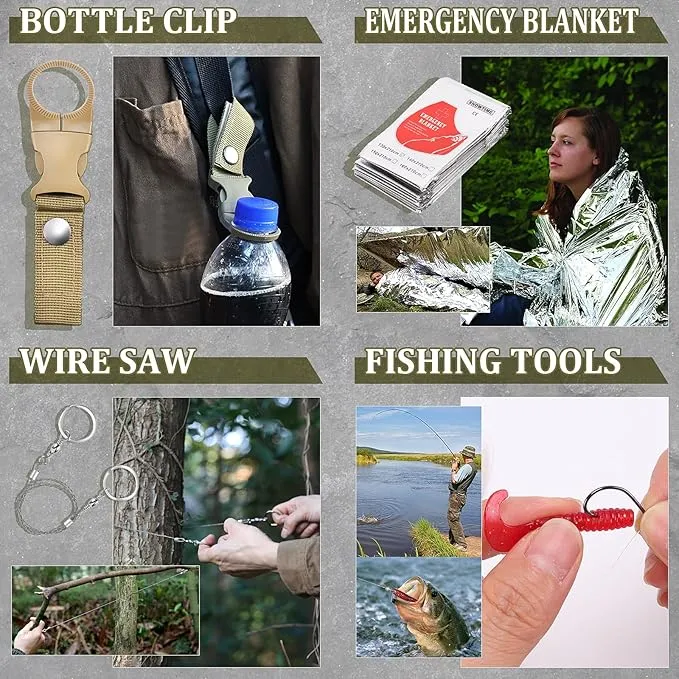 Gifts for Men Dad Husband Boyfriend Him, Survival Kits, 14 in 1 Survival Gear Camping Essentials Cool Gadgets for Camping Hiking Wilderness Adventures and Disaster Preparedness