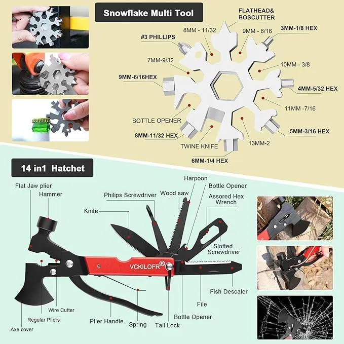 Gifts for Men Dad Husband Fathers, Camping Survival Gear and Equipment Kit 32 in 1, Cool Gadgets Christmas Birthday Gift Ideas for Him Boyfriend