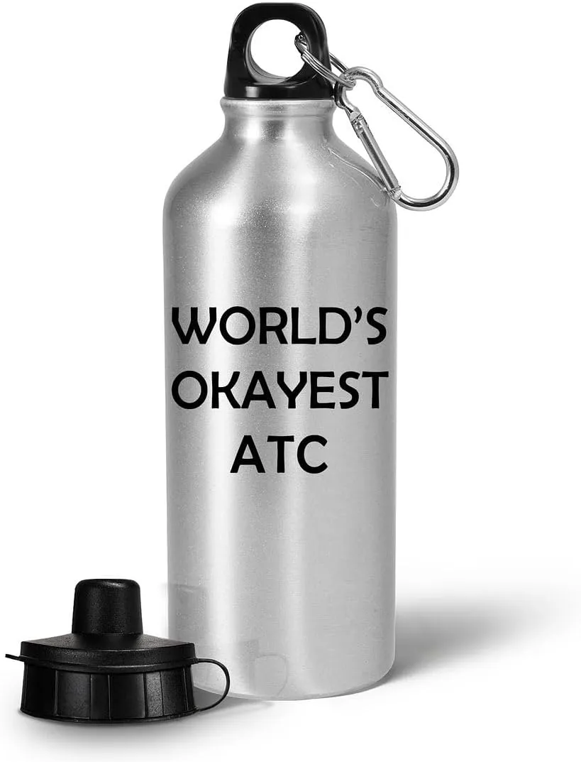 Gifts for Worlds Okayest ATC Water Bottle Tumbler Reusable Portable Drinkware - Air Traffic Controller Aviation Control Tower Flight ATCO Appreciation Idea Cute Gag Funny Recognition Award Reward