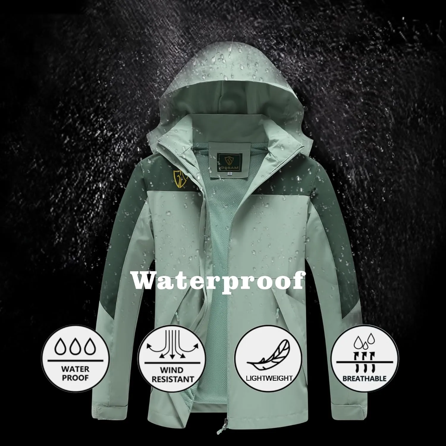 GIISAM Rain Jacket for Women, Women's Waterproof Lightweight Rain Jackets Packable Raincoat Windbreaker Coat with Hood