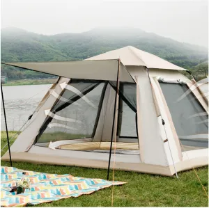 Glamping Tent 4 People Waterproof,Double Doors and Four Windows Tent Sturdy and Lightweight Tenting for Family,Outdoor,Hiking and Mountaineering
