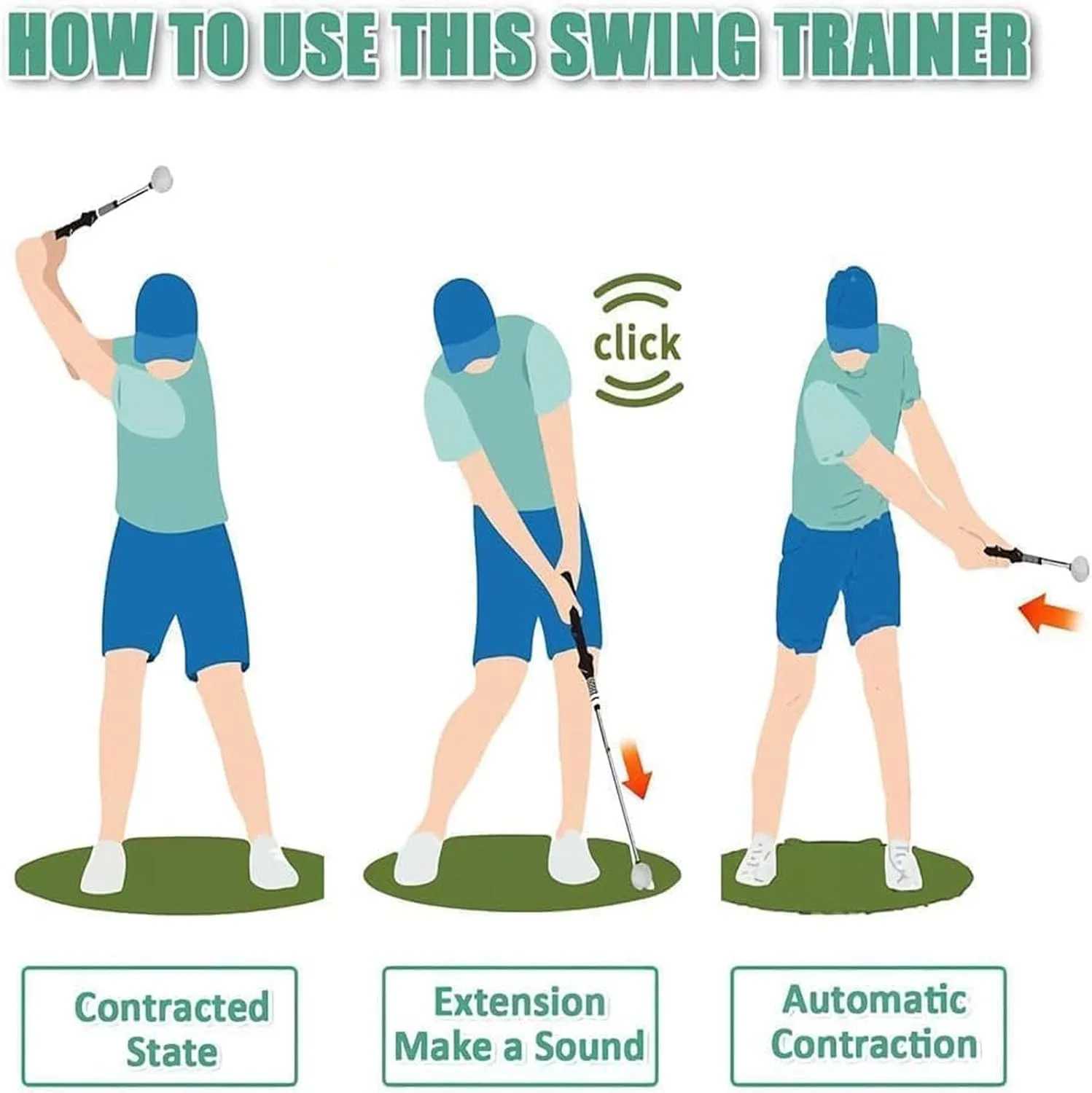 Gloryboom Golf, Telescopic Club, Retractable Golf Swing Training Aid, Golf Click Grip Trainer, Strength & Tempo Training for Chipping Hitting, for Right & Left-Handed Golfers