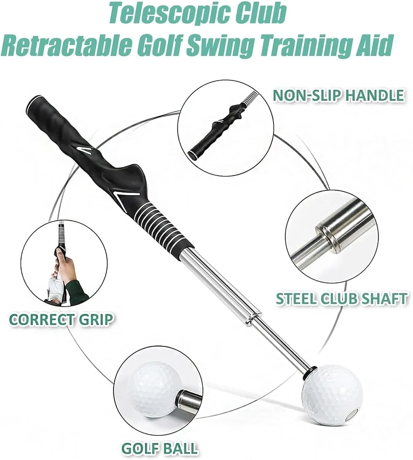 Gloryboom Golf, Telescopic Club, Retractable Golf Swing Training Aid, Golf Click Grip Trainer, Strength & Tempo Training for Chipping Hitting, for Right & Left-Handed Golfers