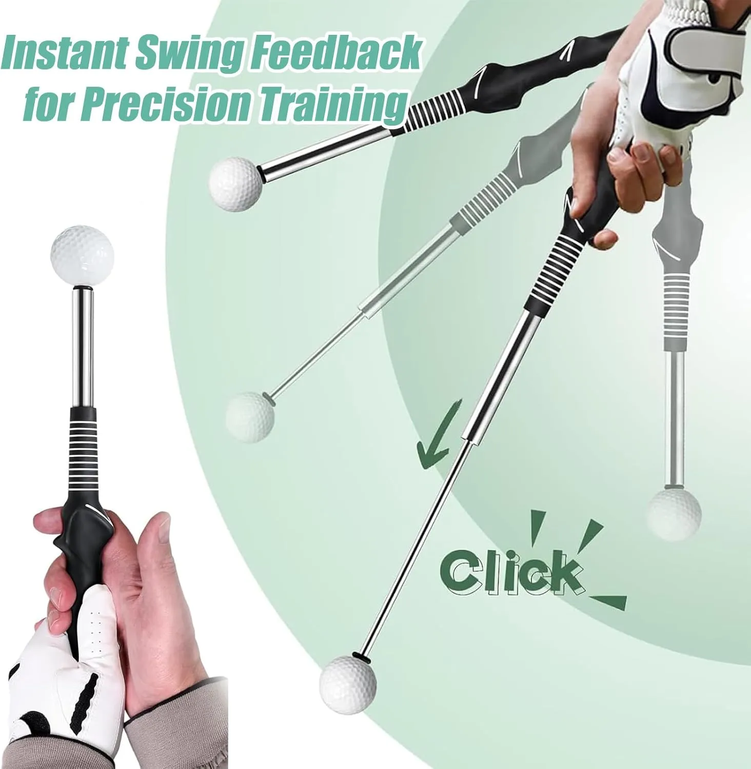 Gloryboom Telescopic Club, Retractable Golf Swing Training Aid, Golf Grip Trainer with Click Feedback, Strength & Tempo Training for Chipping Hitting, Ideal for Beginners Practice